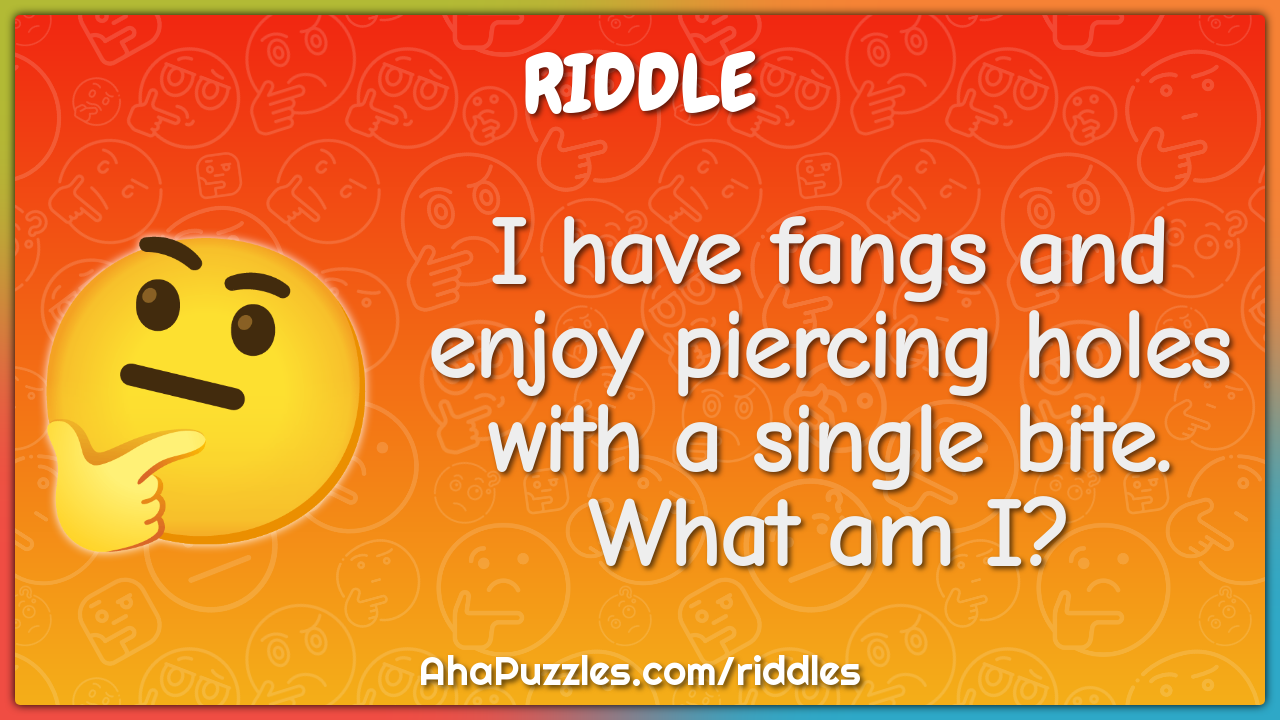 I have fangs and enjoy piercing holes with a single bite. What am I?