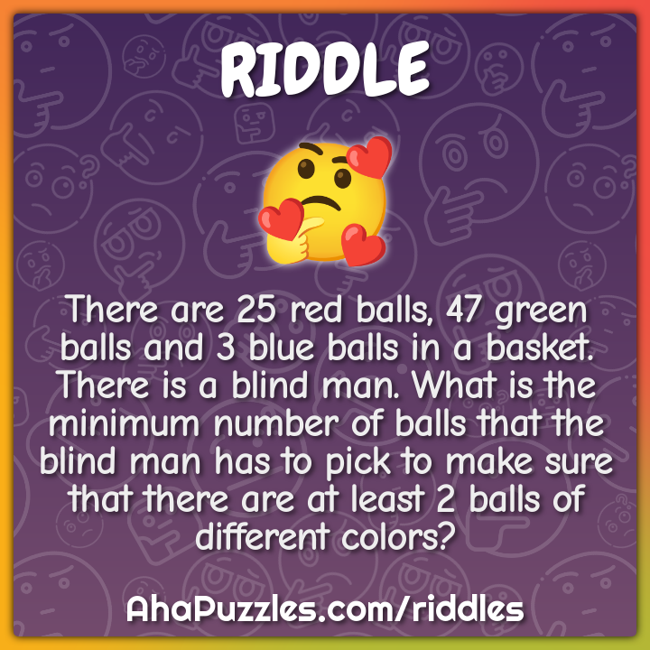 There are 25 red balls, 47 green balls and 3 blue balls in a basket....